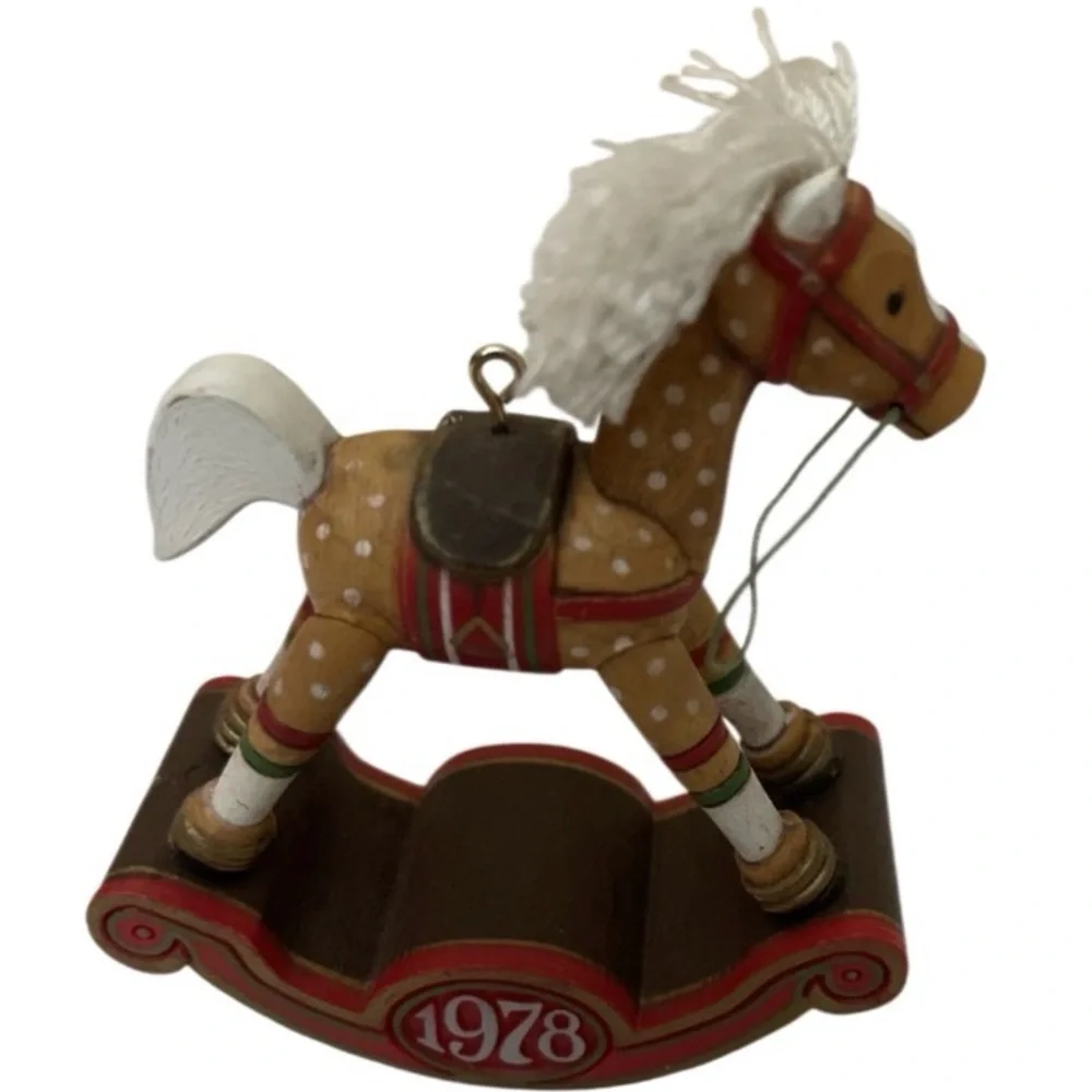 Vintage Wooden Carved Rocking Horse Ornament 1978
